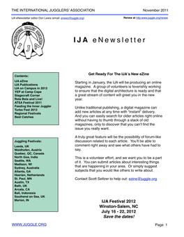 IJA Enewsletter Editor Don Lewis (Email: Enews@Juggle.Org) Renew at Http