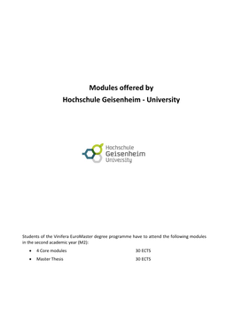 Modules Offered by Hochschule Geisenheim - University