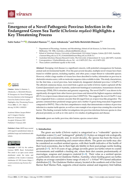 Emergence of a Novel Pathogenic Poxvirus Infection in the Endangered Green Sea Turtle (Chelonia Mydas) Highlights a Key Threatening Process