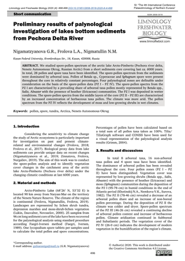 Preliminary Results of Palynological Investigation of Lakes Bottom Sediments from Pechora Delta River