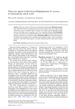 Three New Species of Bunchosia (Malpighiaceae): B