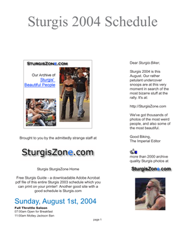 Sturgis 2004 Schedule