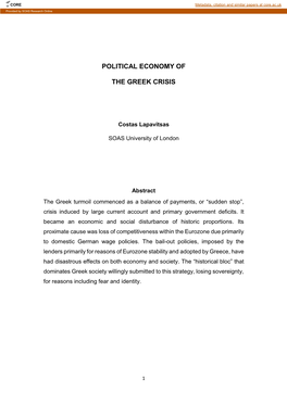 Political Economy of the Greek Crisis