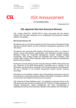 CSL Appoints New Non Executive-Director