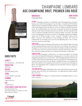 Champagne Lombard AOC Champagne Brut, Premier Cru Rosé Winemaker Wine Region Christophe Pitois Champagne