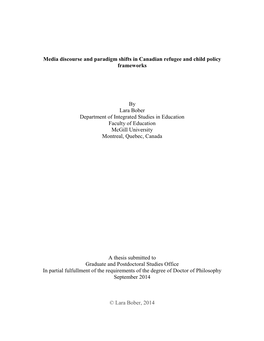 Media Discourse and Paradigm Shifts in Canadian Refugee and Child Policy Frameworks by Lara Bober Department of Integrated Studi