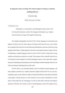 Escaping the Tyranny of Writing: West African Regimes of Writing As a Model For