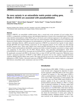 De Novo Variants in an Extracellular Matrix Protein Coding Gene, ﬁbulin-5 (FBLN5) Are Associated with Pseudoexfoliation