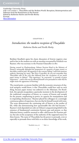The Modern Reception of Thucydides Katherine Harloe and Neville Morley