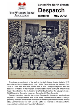 The Above Group Photo Is of the Staff at the Staff College, Quetta, India in 1913