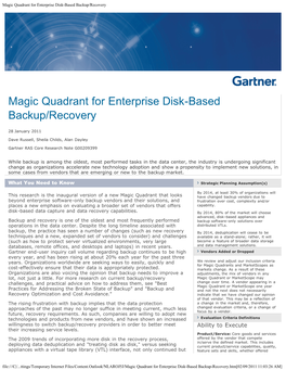 Magic Quadrant for Enterprise Disk-Based Backup/Recovery