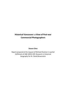 Historical Vancouver: a View of Post-War Commercial Photographers