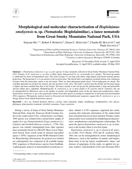 Morphological and Molecular Characterisation of Hoplolaimus Smokyensis N