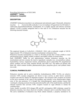 Prescribing Information As of XXX 200X Rx Only ANZEMET ® Tablets (Dolasetron Mesylate)