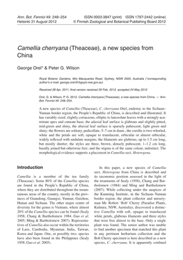Camellia Cherryana (Theaceae), a New Species from China