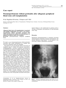 Case Report Pneumoperitoneum Without Peritonitis After Allogeneic Peripheral Blood Stem Cell Transplantation