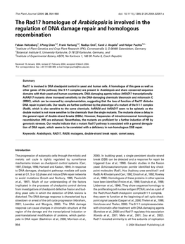 The Rad17 Homologue of Arabidopsis Is Involved in the Regulation of DNA Damage Repair and Homologous Recombination