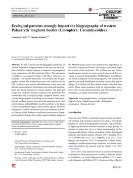 Ecological Patterns Strongly Impact the Biogeography of Western Palaearctic Longhorn Beetles (Coleoptera: Cerambycoidea)