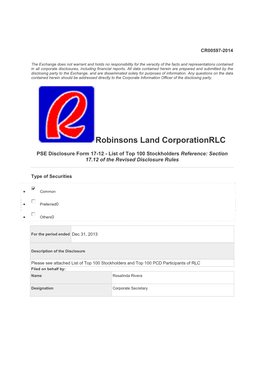 Robinsons Land Corporationrlc