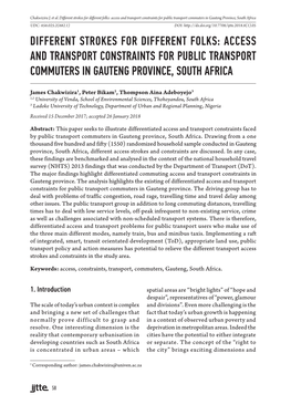 Different Strokes for Different Folks: Access and Transport Constraints for Public Transport Commuters in Gauteng Province, South Africa