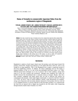 Status of Formalin in Commercially Important Fishes from the Northeastern Region of Bangladesh