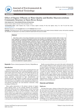 Effect of Organic Effluents on Water Quality and Benthic