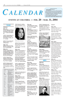 Events at Columbia — Feb