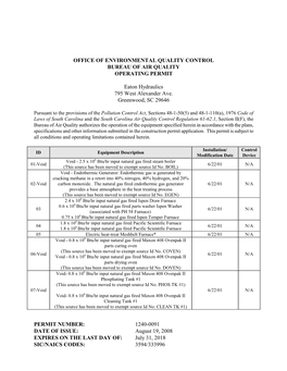 Office of Environmental Quality Control Bureau of Air Quality Operating Permit