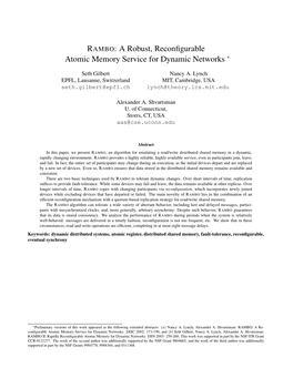 RAMBO: a Robust, Reconﬁgurable Atomic Memory Service for Dynamic Networks ∗