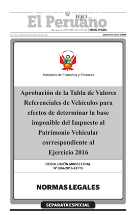 Aprobación De La Tabla De Valores Referenciales De Vehículos Para