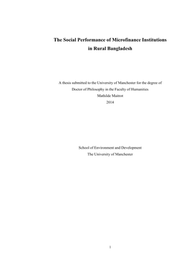 The Social Performance of Microfinance Institutions in Rural Bangladesh