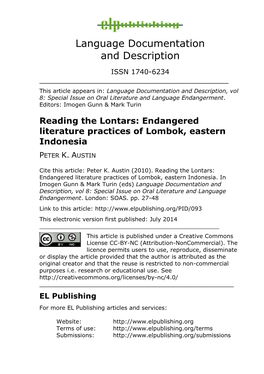 Endangered Literature Practices of Lombok, Eastern Indonesia