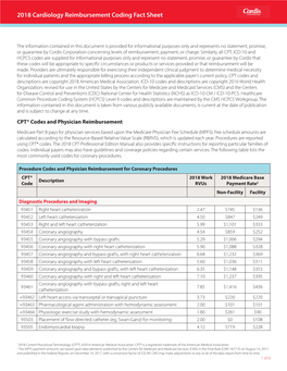 2018 Cardiology Reimbursement Coding Fact Sheet