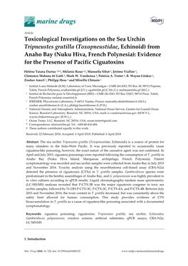 Toxicological Investigations on the Sea Urchin Tripneustes