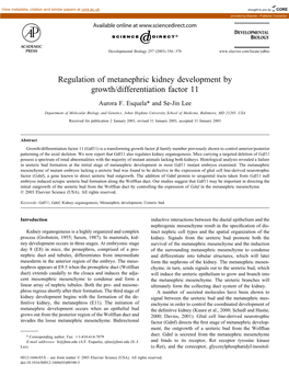 Regulation of Metanephric Kidney Development by Growth/Differentiation Factor 11