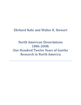 Ehrhard Bahr and Walter K. Stewart North American Dissertations 1886