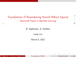 Foundations of Reproducing Kernel Hilbert Spaces Advanced Topics in Machine Learning