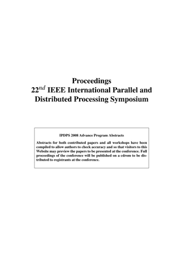 Proceedings 22 IEEE International Parallel and Distributed Processing