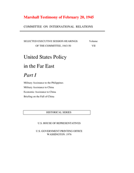 United States Policy in the Far East Part I