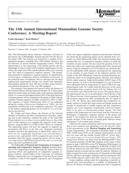 The 13Th Annual International Mammalian Genome Society Conference: a Meeting Report