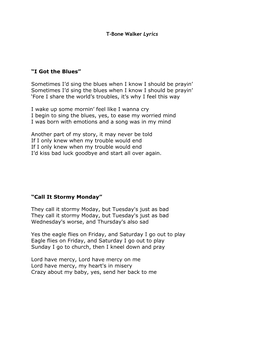 T-Bone Walker Lyrics “I Got the Blues”