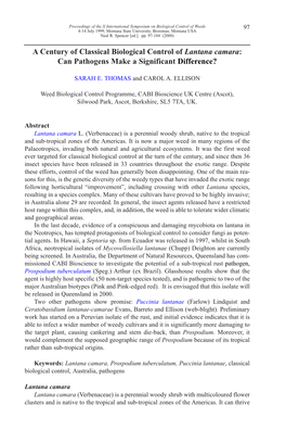 A Century of Classical Biological Control of Lantana Camara: Can Pathogens Make a Significant Difference?