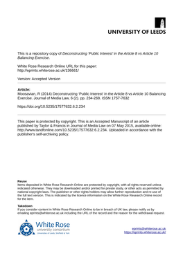 Public Interest’ in the Article 8 Vs Article 10 Balancing Exercise