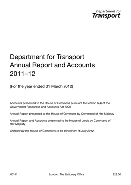 Department for Transport Annual Report and Accounts 2011–12
