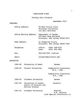 1 1 CURRICULUM VITAE Stanley Alan Corngold