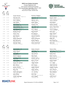 2020 Evans Scholars Invitation Chicago Highlands Club First and Second Round Groupings Thursday & Friday, September 10 &