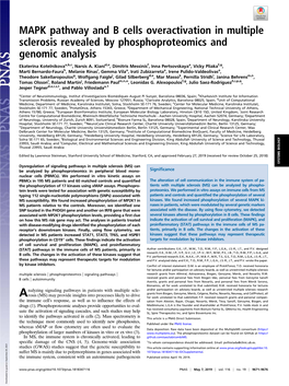 MAPK Pathway and B Cells Overactivation in Multiple Sclerosis Revealed by Phosphoproteomics and Genomic Analysis