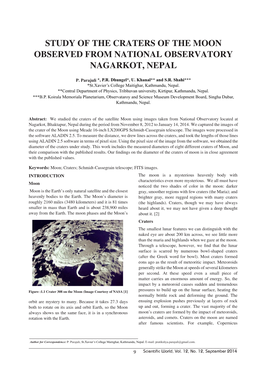 Study of the Craters of the Moon Observed from National Observatory Nagarkot, Nepal