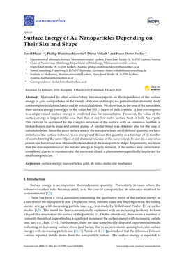 Surface Energy of Au Nanoparticles Depending on Their Size and Shape