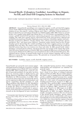 Ground Beetle (Coleoptera: Carabidae) Assemblages in Organic, No-Till, and Chisel-Till Cropping Systems in Maryland